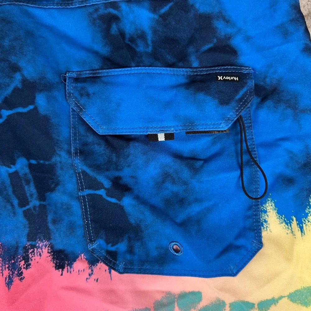 Hurley Board Shorts Mens 34 Blue Pink Teal‎ Tie Dye Stripe Surf Swim Trunks